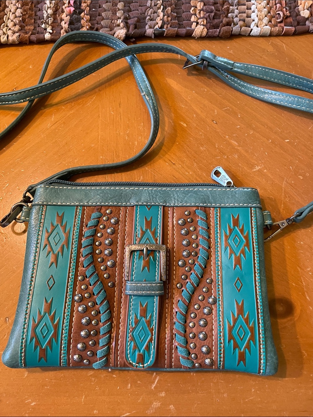 Turquoise & Brown Southwestern Buckle Crossbody Bag
